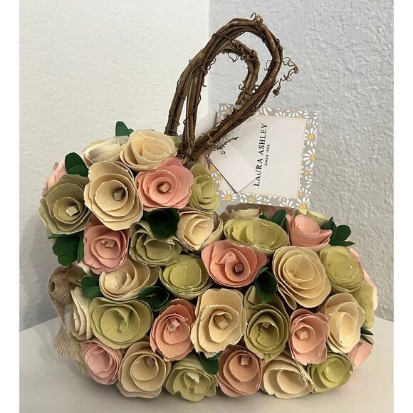 Laura Ashley Dried Pastel Roses Easter Bunny Wicker Ears and Bow - Table Decor - Picture 1 of 5